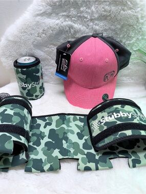 NWT Set Men’s Pink & Black Dodge Cap with Logo & Beer Carrying Strip w/Sleeve🍺